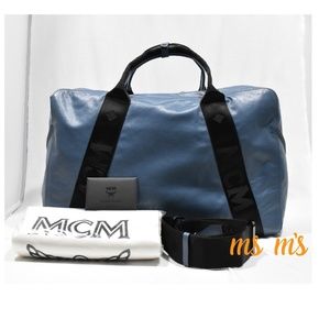 NWT mcm large blue lambskin duffel travel bag